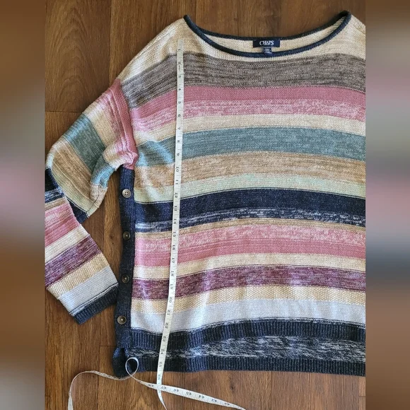 Chaps Boatneck Pullover Knit Sweater Top Women's Petite XL, Cream, Navy and Pink - Picture 8 of 8